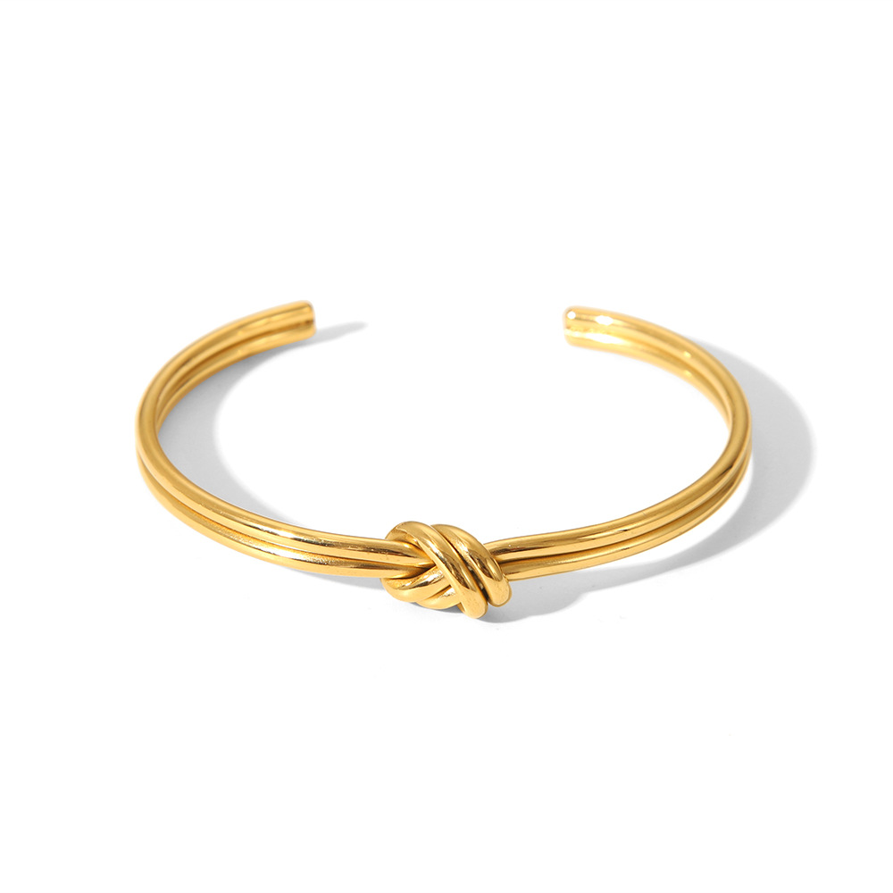 1 Piece Twist Shape Stainless Steel Gold Color Cuff Bracelet h5Picture5