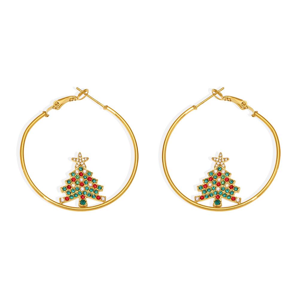 1 Pair Shinning Christmas Tree Stainless Steel Zircon Women's Hoop Earrings
