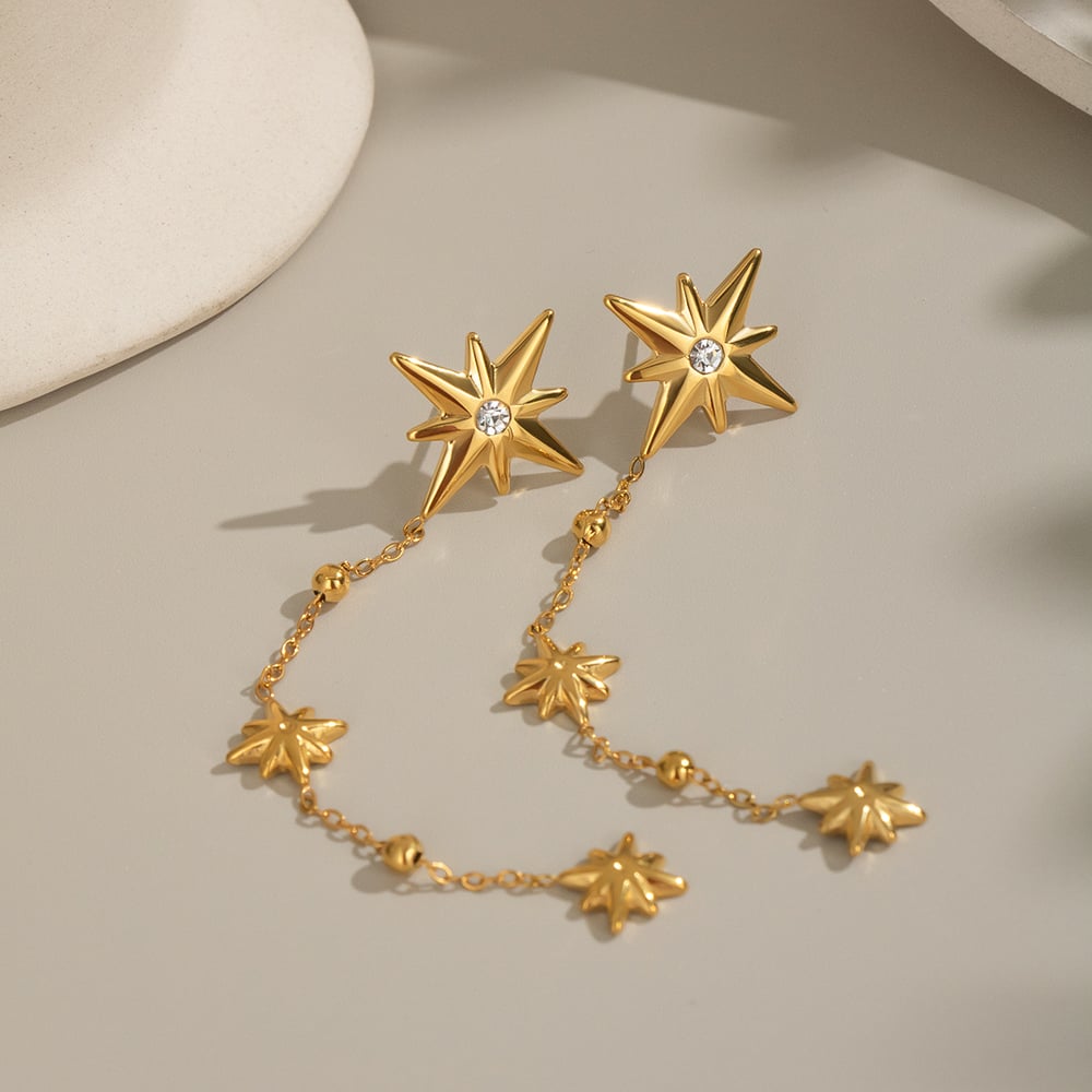 Stars Stainless Steel Gold Color Necklace Set Picture5