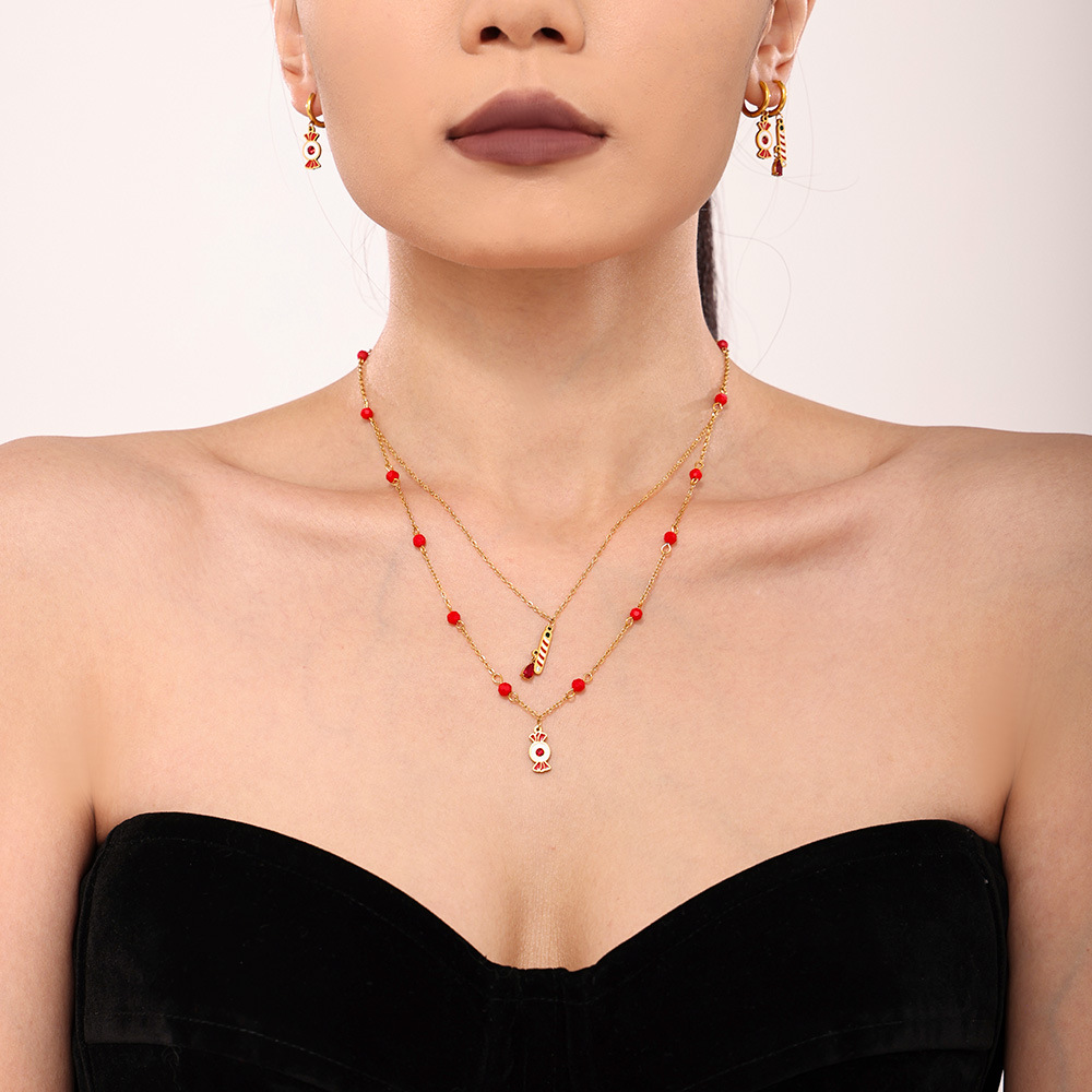 Christmas Element Stainless Steel Gold Color Garnet Women's Jewelry Sets h5Picture3