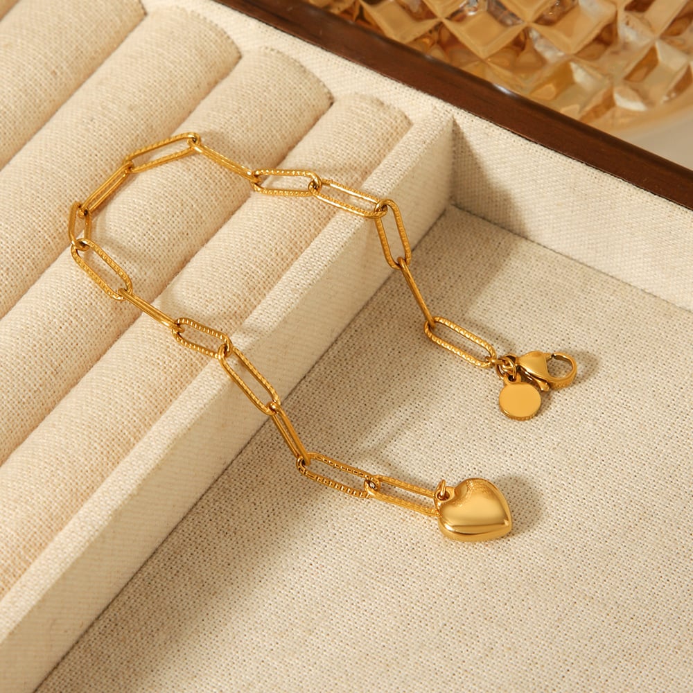 1 Piece Simple Heart Stainless Steel Gold Color Women's Chain Bracelets h5Picture5