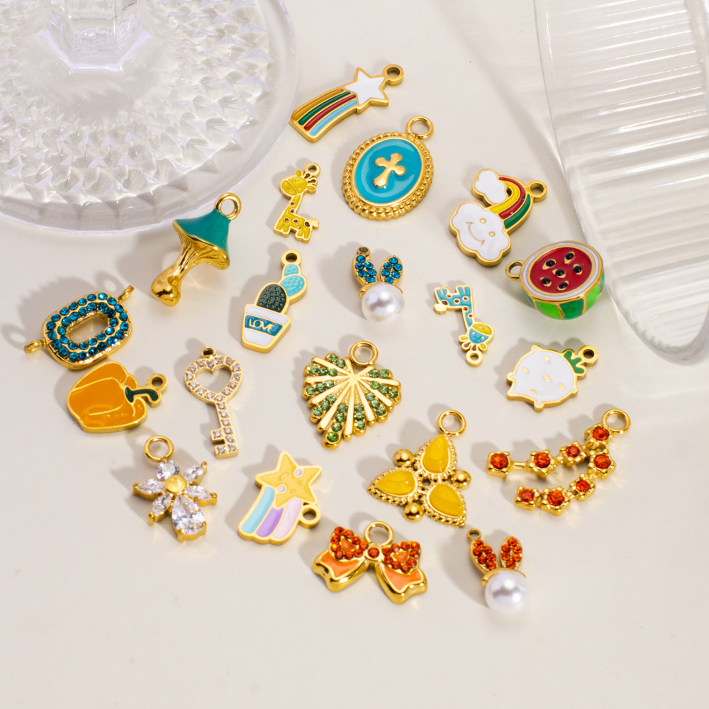 1 Piece DIY Romantic  Heart Animal Fruit Stainless Steel   Gold Color  Women's Pendants Picture2