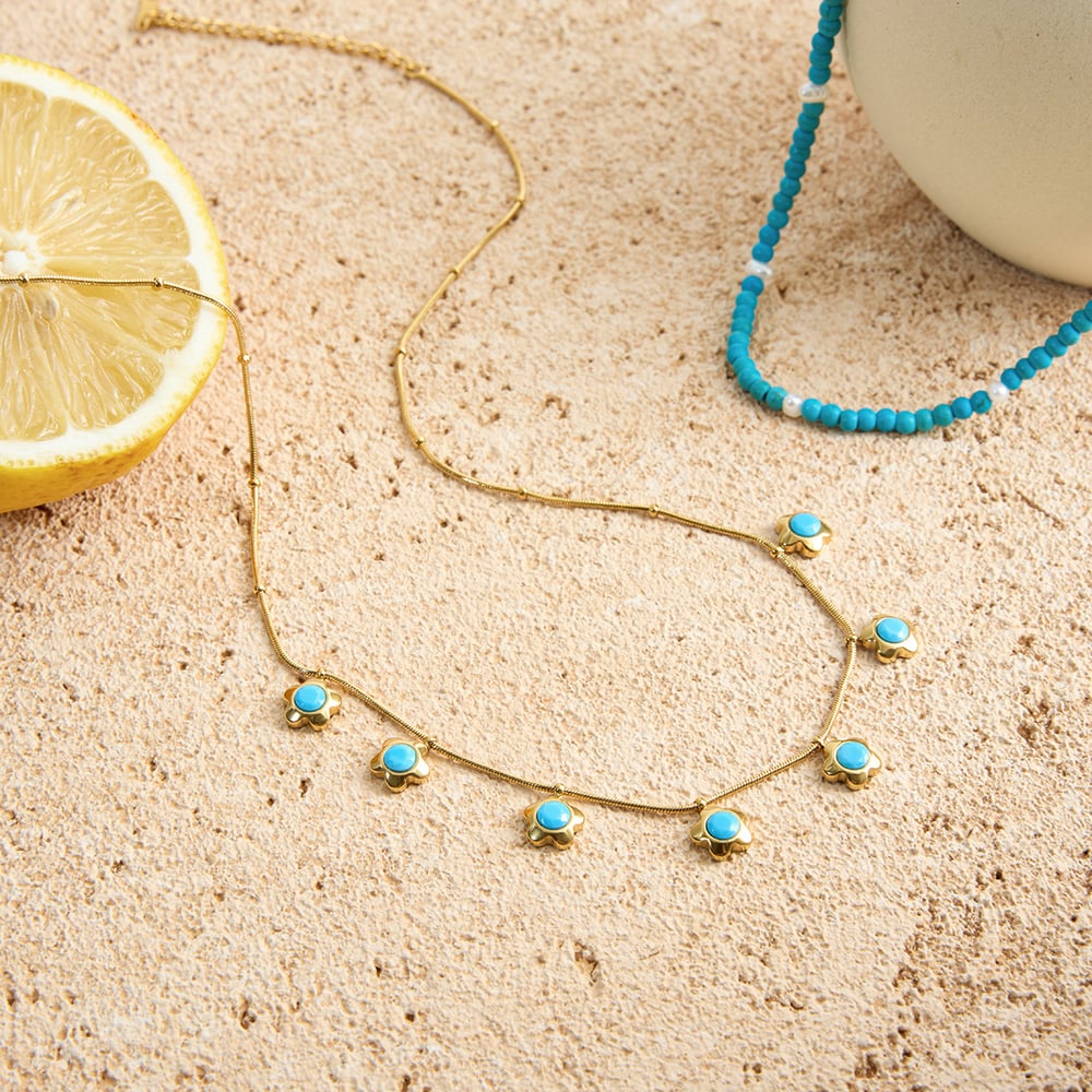 1 Piece Romantic Flower Calaite Stainless Steel Gold Color Women's Pendant Necklaces h5Picture5