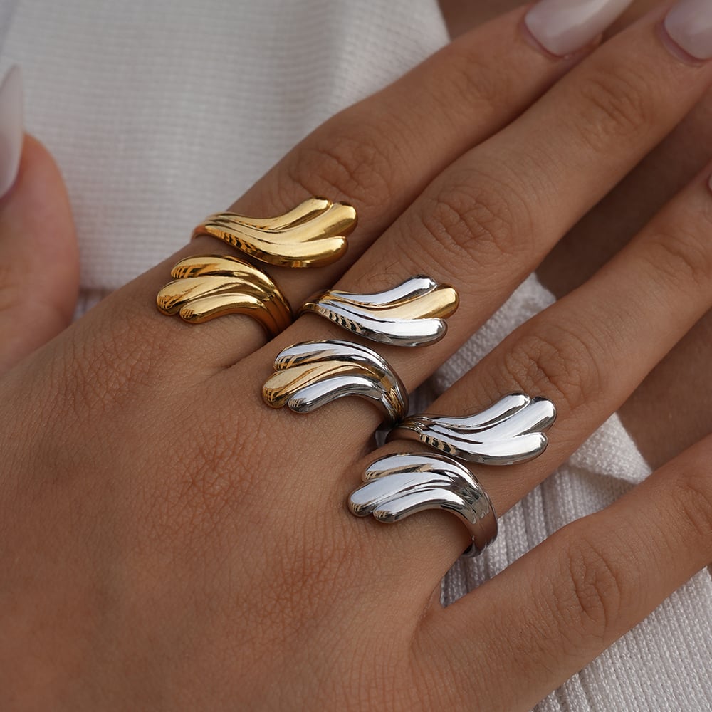 1 Piece Casual Irregular Shape Stainless Steel Gold Color Statement Rings h5Picture6