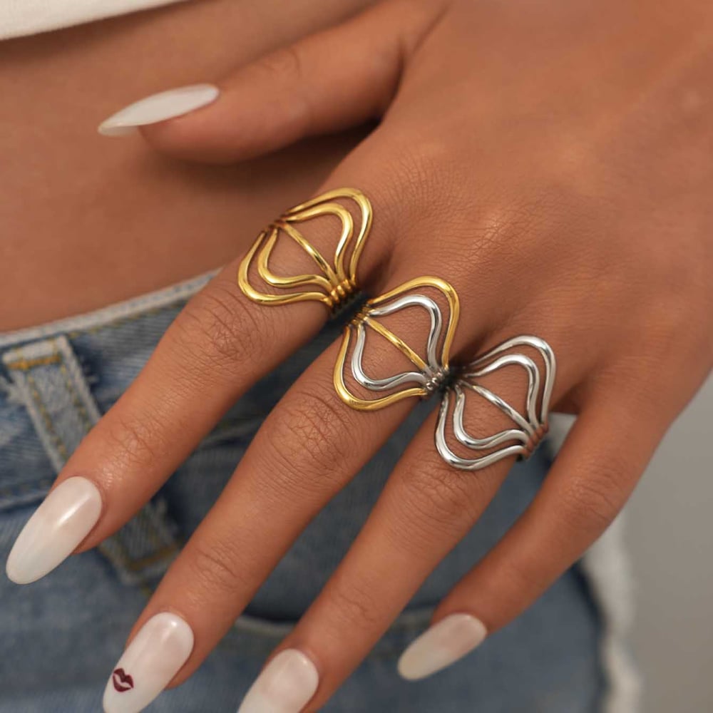 1 Stück lässige, unregelmäßig geformte Linien, Edelstahl, goldfarben, Statement-Ringe für Damen h5Bild3
