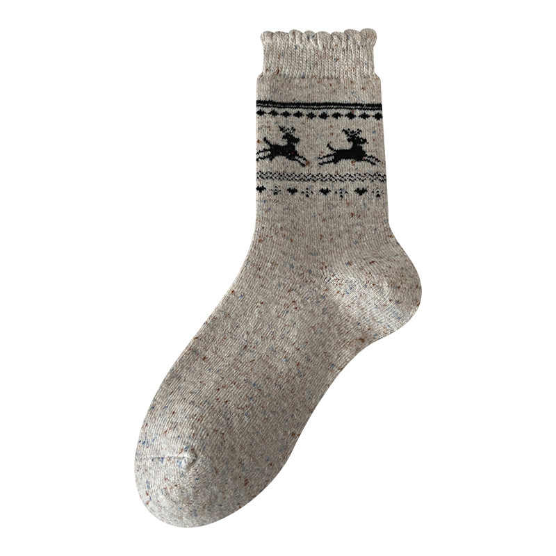 1 Pair Thickened Wool Christmas  With Elk Pattern Women's Mid-Calf Socks h5Picture4