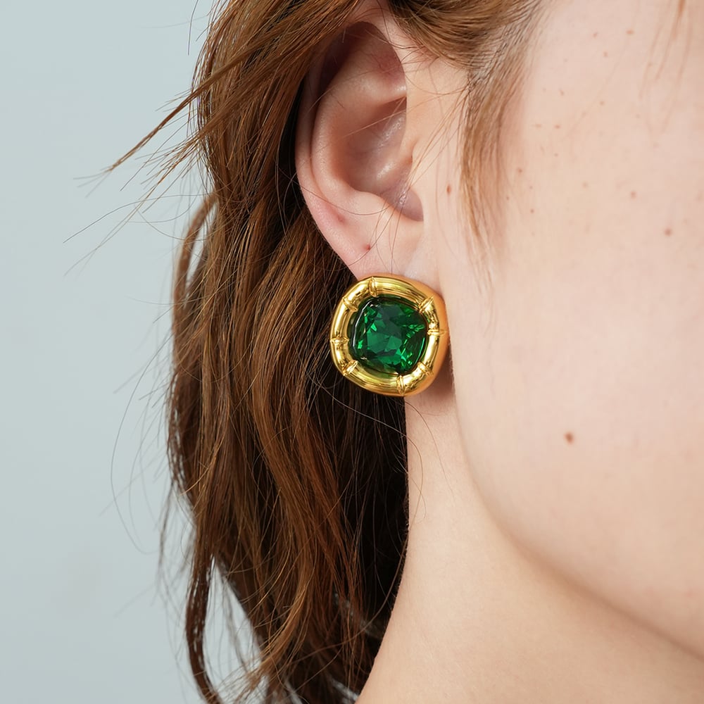 1 Pair Square Green Cubic Zirconia Stainless Steel  Women's Stud Earrings Picture5