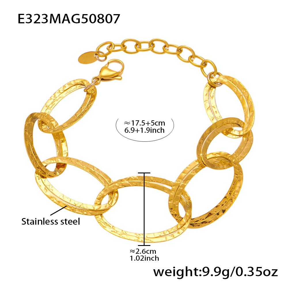 1 Piece Oval Hammer Pattern Stainless Steel Gold Color Women's Chunky Bracelets Picture2
