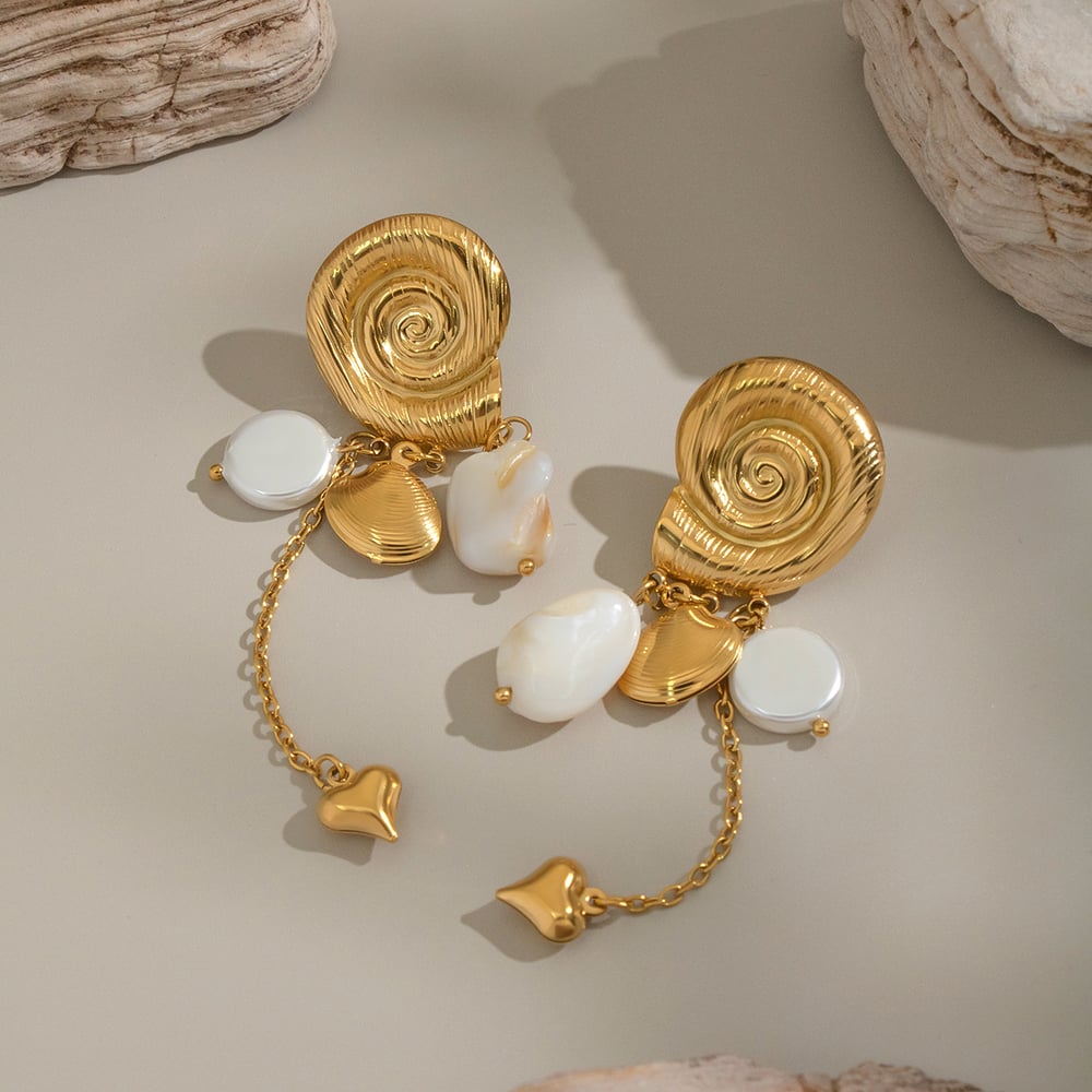1 Paar muschelförmige Ohrringe aus Edelstahl in Goldfarbe Bild4