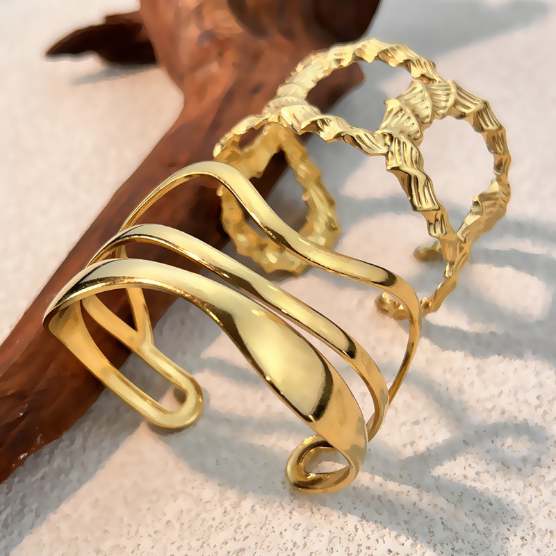 1 Piece Irregular Shape Stainless Steel Gold Color Cuff Bracelet Picture2