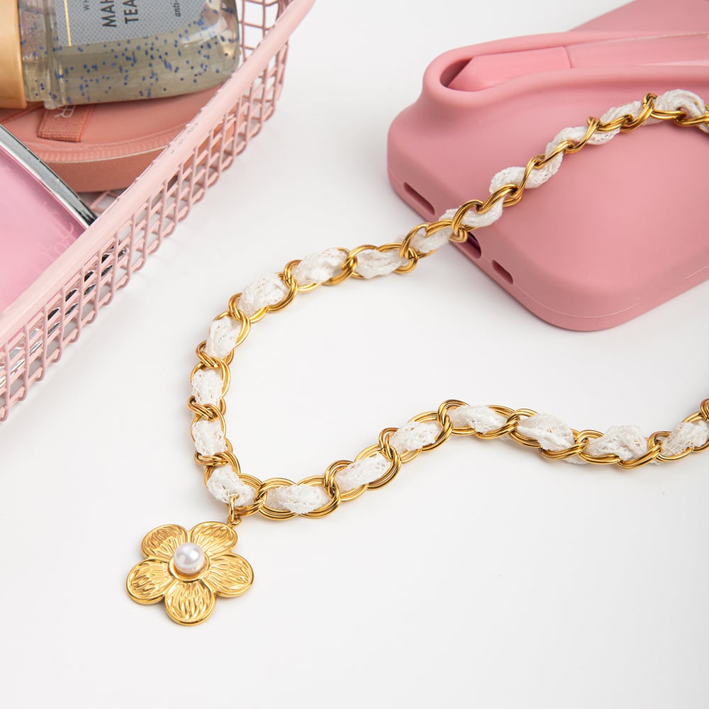 Romantic Flower Lace Stainless Steel Gold Color Women's Jewelry Sets h5Picture7