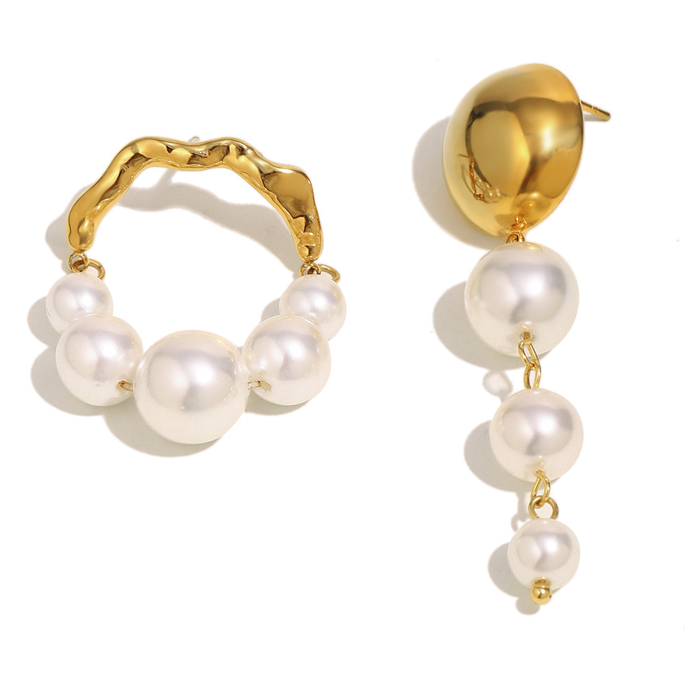 1 Pair Classic Annular Beads Circle Stainless Steel Gold Color Women's Dangle Earrings h5Picture4