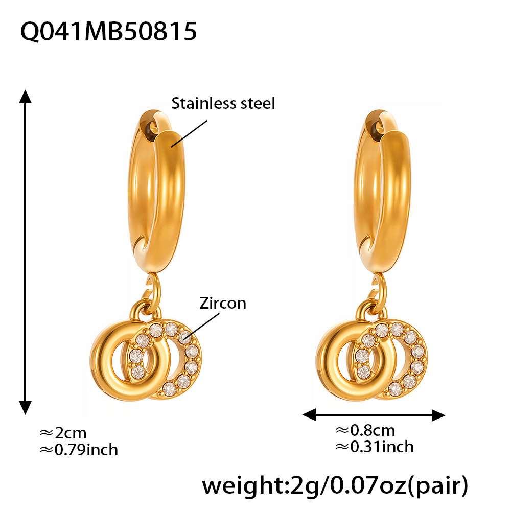 1 Pair Chic Droplet Stainless Steel Gold Color Zircon Women's Drop Earrings