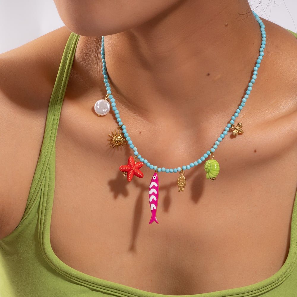 1 Stück romantische Muschel Edelstahl Gold Farbe Naturstein Damen Perlen Halsketten Bild6