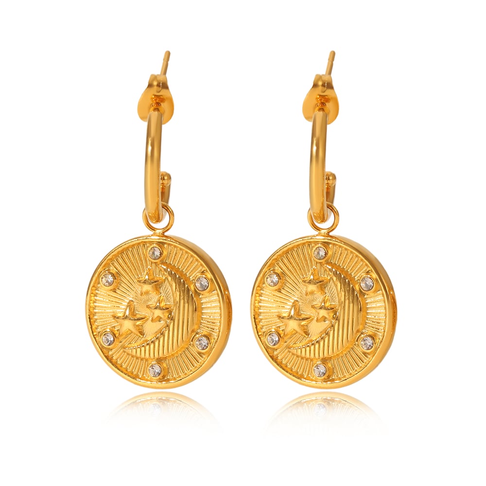 1 Pair Daily Cross Stainless Steel   Gold Color  Zircon Women's Drop Earrings