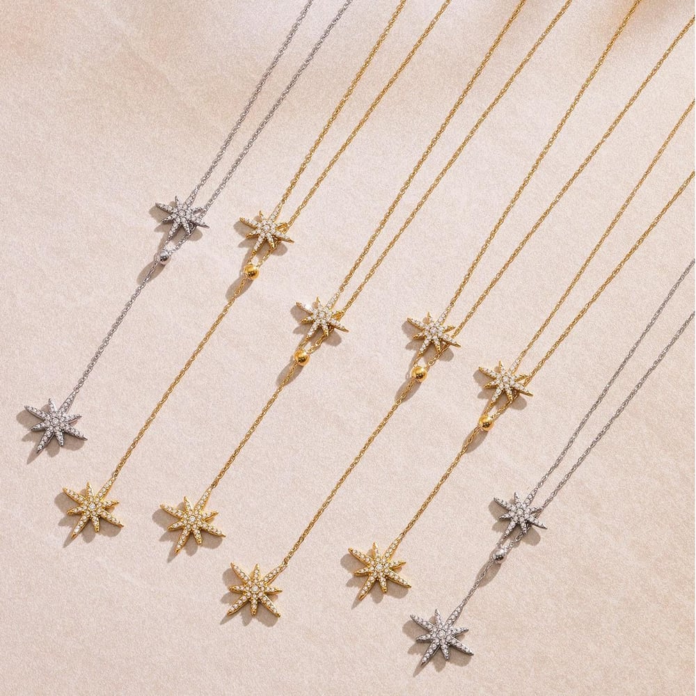 1 Stück luxuriöse Stern-Anhänger-Halsketten aus Edelstahl in Goldfarbe für Damen h5Bild5