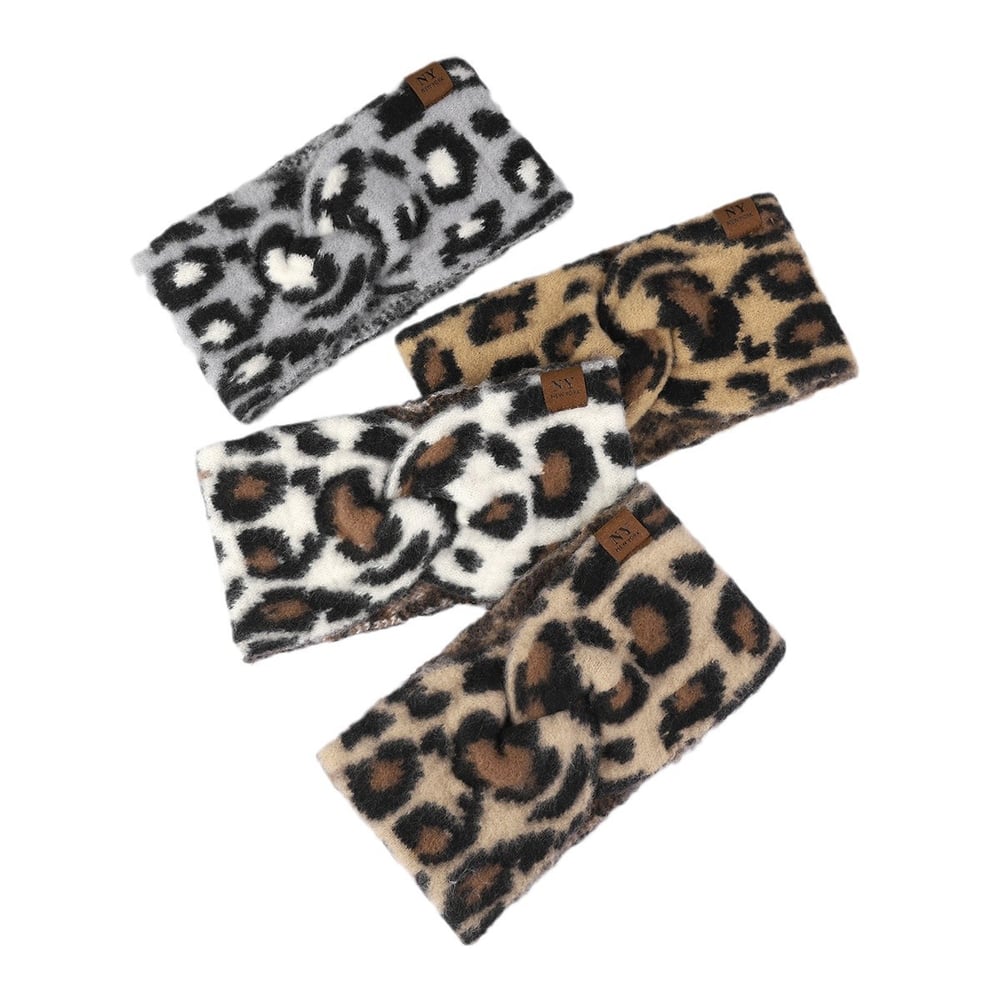 1 Piece Versatile Leopard Print Knitted Cross Style Wide Brim Women's Hair Bands h5Picture2