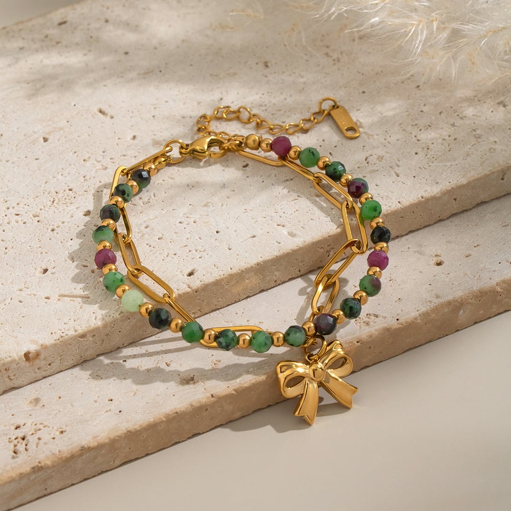 1 Stück Natursteinperlen Edelstahl Perlenarmband Bild5