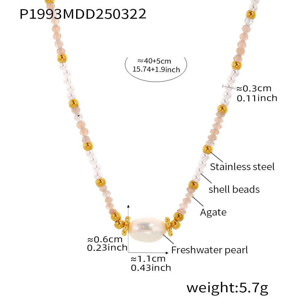 1 Piece Classic Stainless Steel Gold Color Natural Stone Women's Beaded Necklaces 