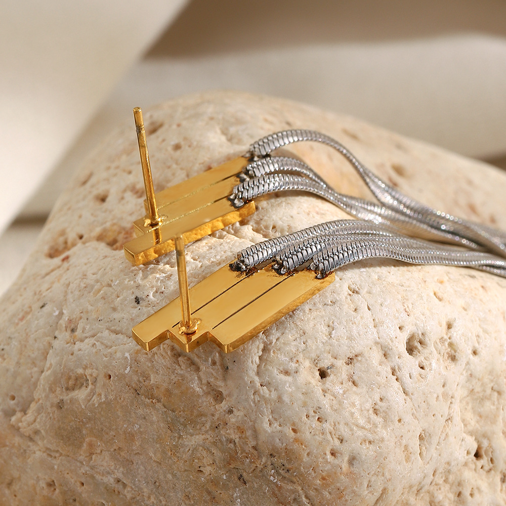 1 Piece Tassel Mixed Gold&Silver Colors Stainless Steel Women's Dangle Earrings h5Picture6