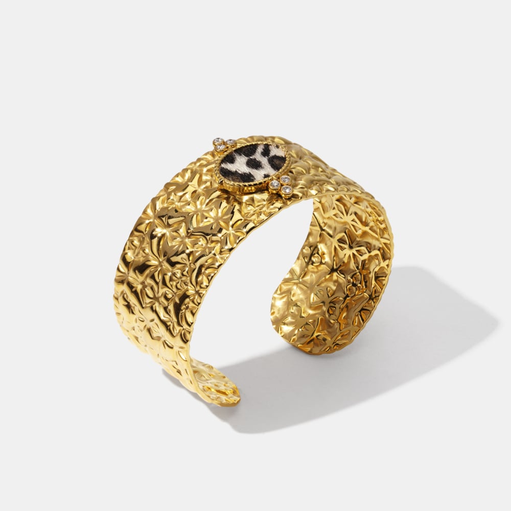 Leopard Print Hammer Pattern Stainless Steel Cuff Bracelet h5Picture2
