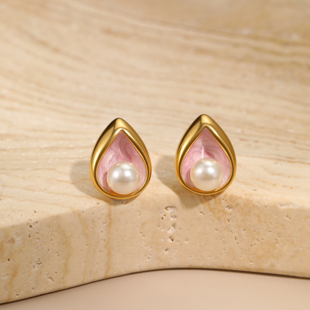 1 Pair Elegant Droplet Stainless Steel Gold Color Women's Stud Earrings h5Picture3