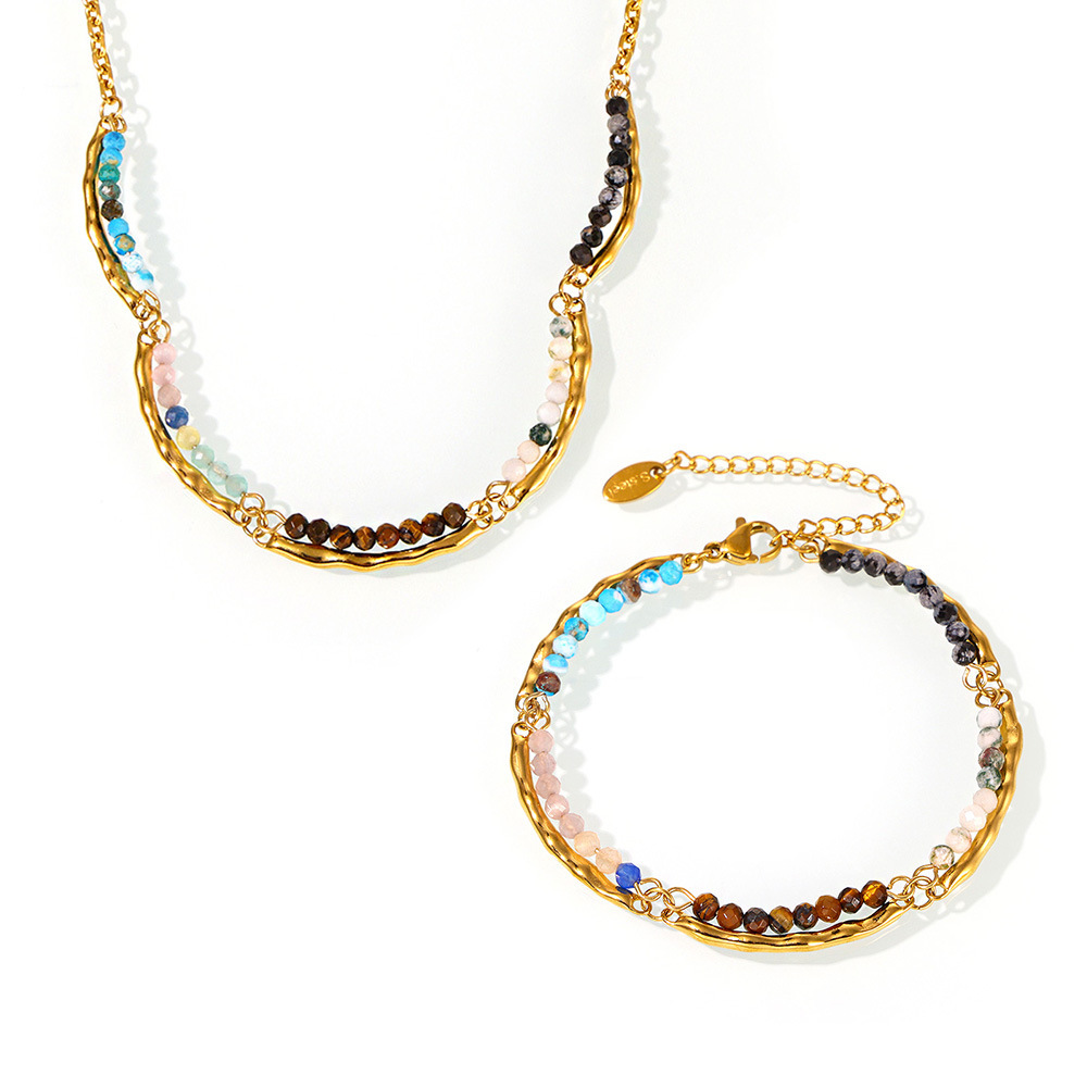 Unregelmäßige Form Edelstahl Gold Farbe Naturstein Damen Schmuck Sets h5Bild8