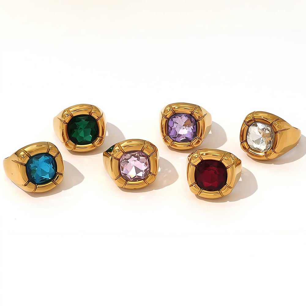 1 Stück Luxus Vintage Edelstahl Gold Farbe Damen Edelstein Ring h5Bild4