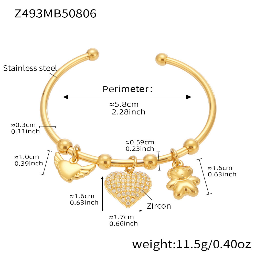 1 Piece Sophisticated Heart Stainless Steel Gold Color Zircon Women's Cuff Bracelets Picture2