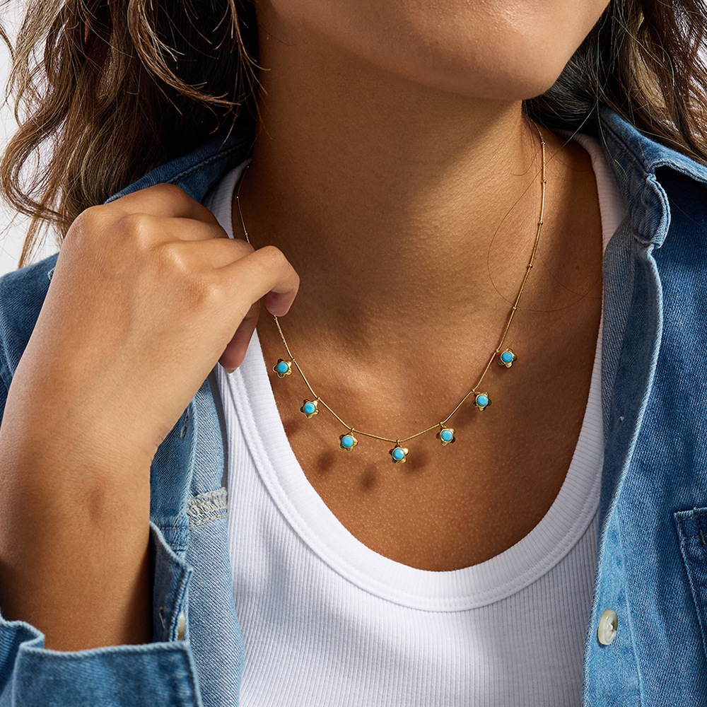 1 Piece Romantic Flower Calaite Stainless Steel Gold Color Women's Pendant Necklaces h5Picture4