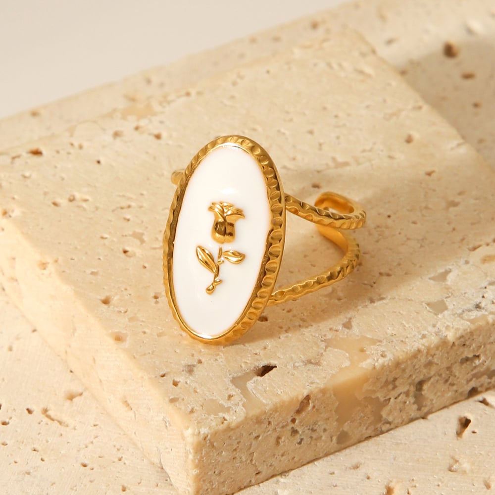1 Piece Rose Shape Stainless Steel Gold Color Statement Ring Picture5