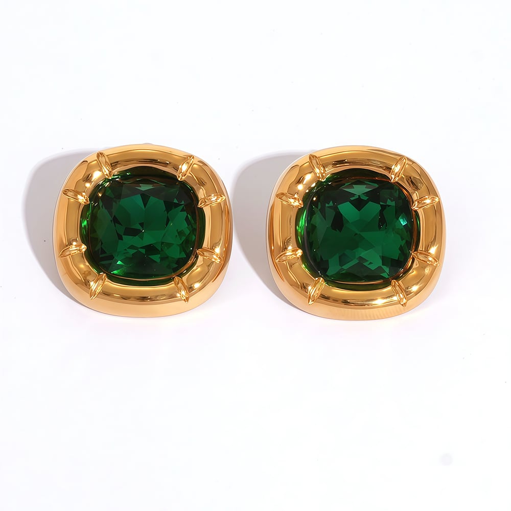 1 Pair Square Green Cubic Zirconia Stainless Steel  Women's Stud Earrings