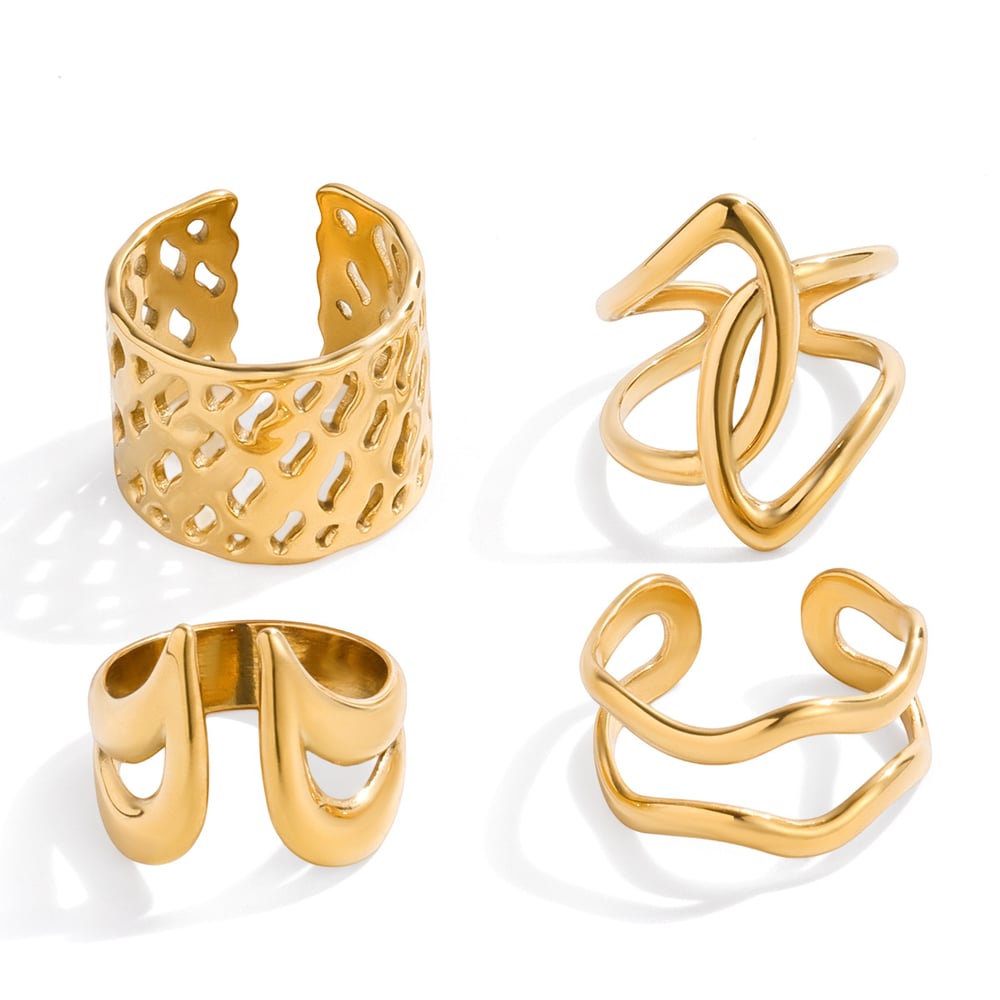 1 Piece Simple Irregular Shape Stainless Steel Gold Color Statement Rings Picture8
