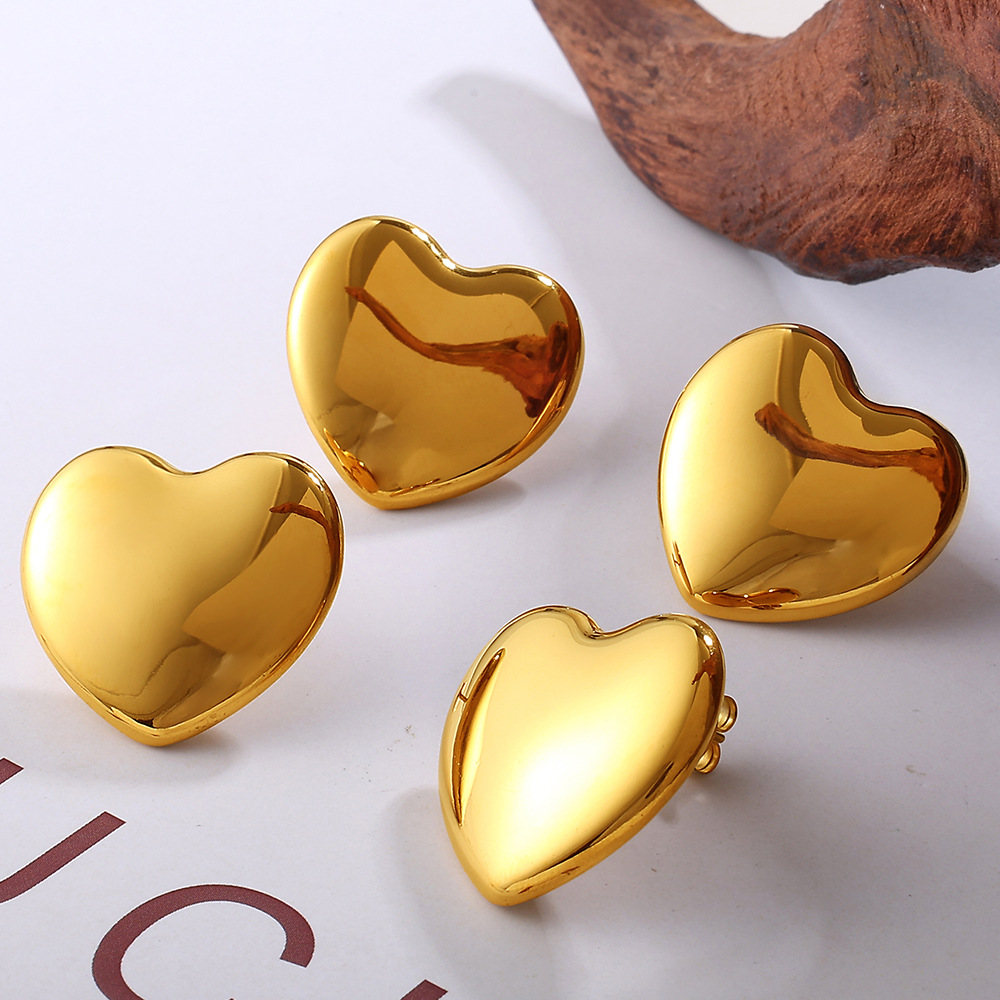 1 Pair Heart Stainless Steel Gold Color Stud Earrings Picture2