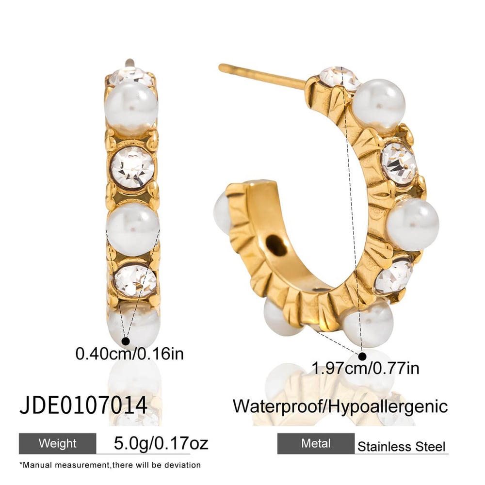 1 Pair Elegant Circle Stainless Steel Gold Color Zircon Women's Hoop Earrings Picture2