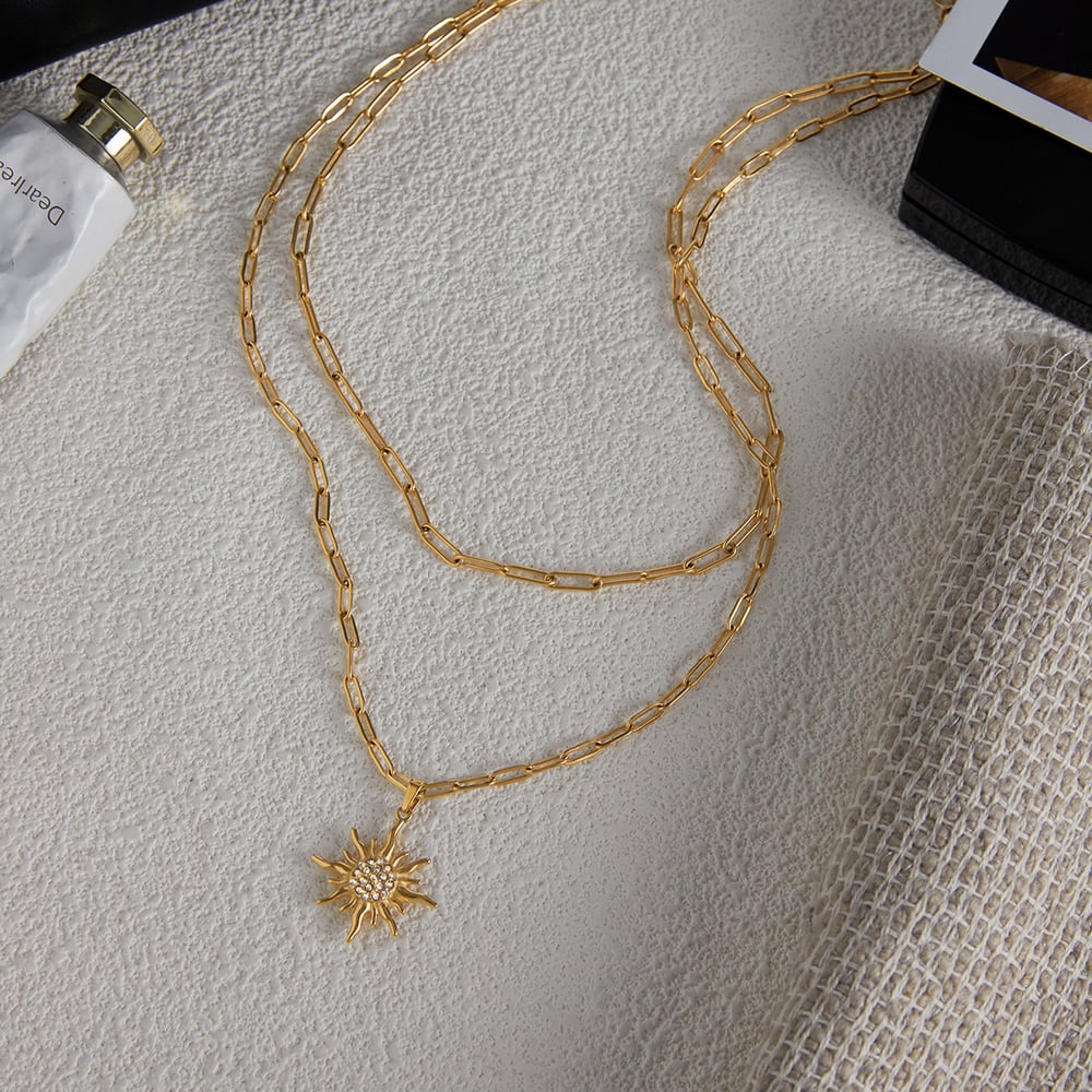 1 Piece Elegant Sun Stainless Steel Gold Color Women's Layered Necklaces h5Picture3