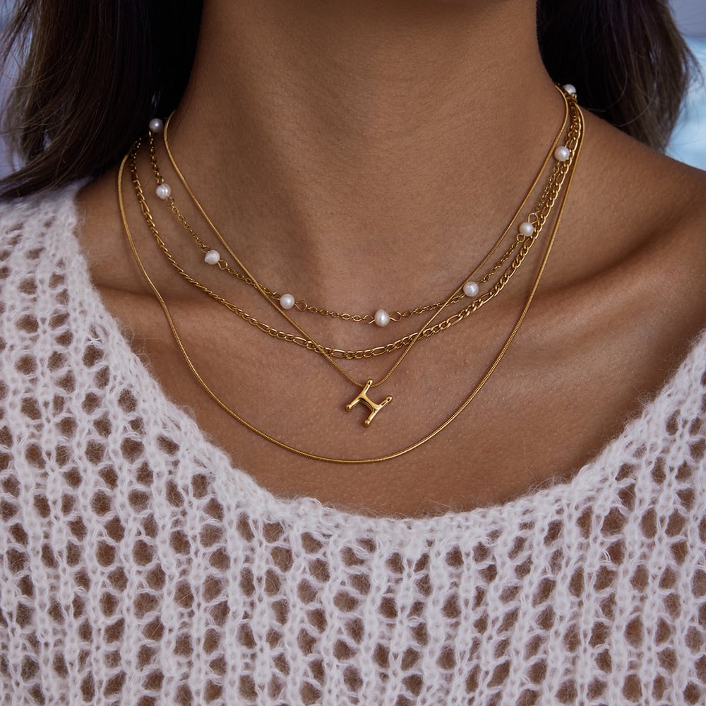 1 Piece Classic Letter H Stainless Steel Gold Color Women's Pendant Necklaces h5Picture7