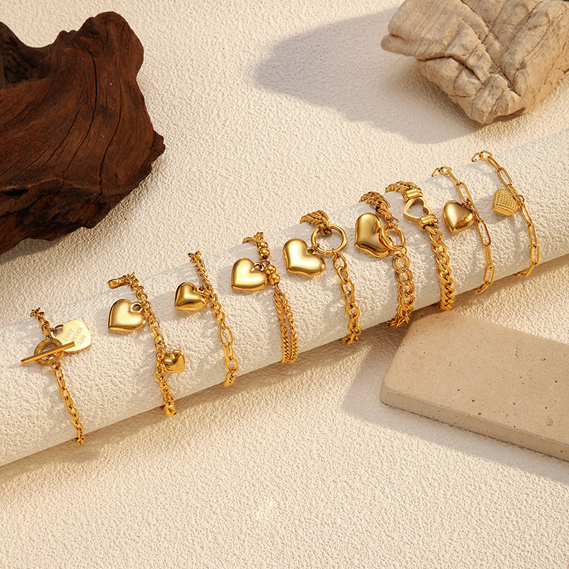 1 Piece Heart Stainless Steel Gold Color Charm Bracelet h5Picture4