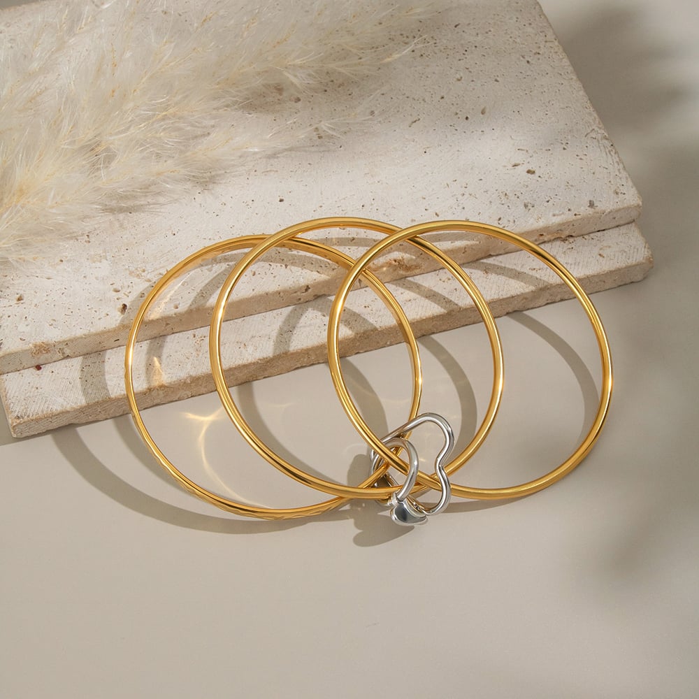 1 Piece Stainless Steel Mixed Color Heart Buckle Bangle Picture2