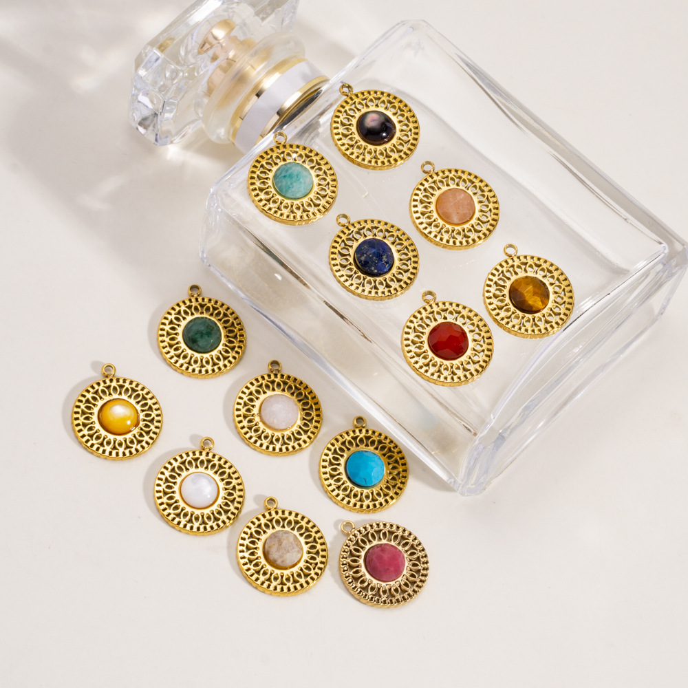 1 Piece Luxurious  Retro Circle Stainless Steel  Natural Stone Women's Pendants Picture2