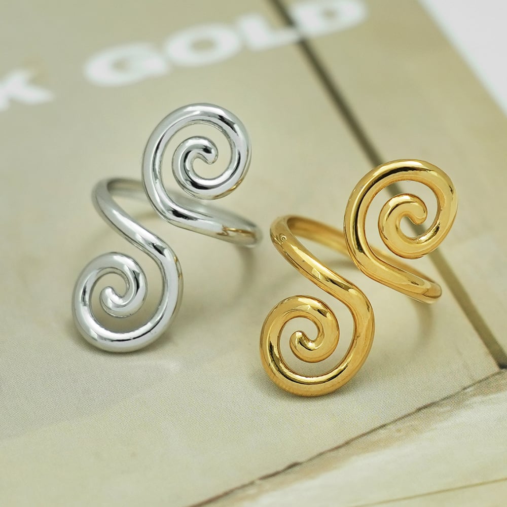 1 Piece  Retro Circle Stainless Steel  Gold Color Women's  Statement Rings h5Picture4