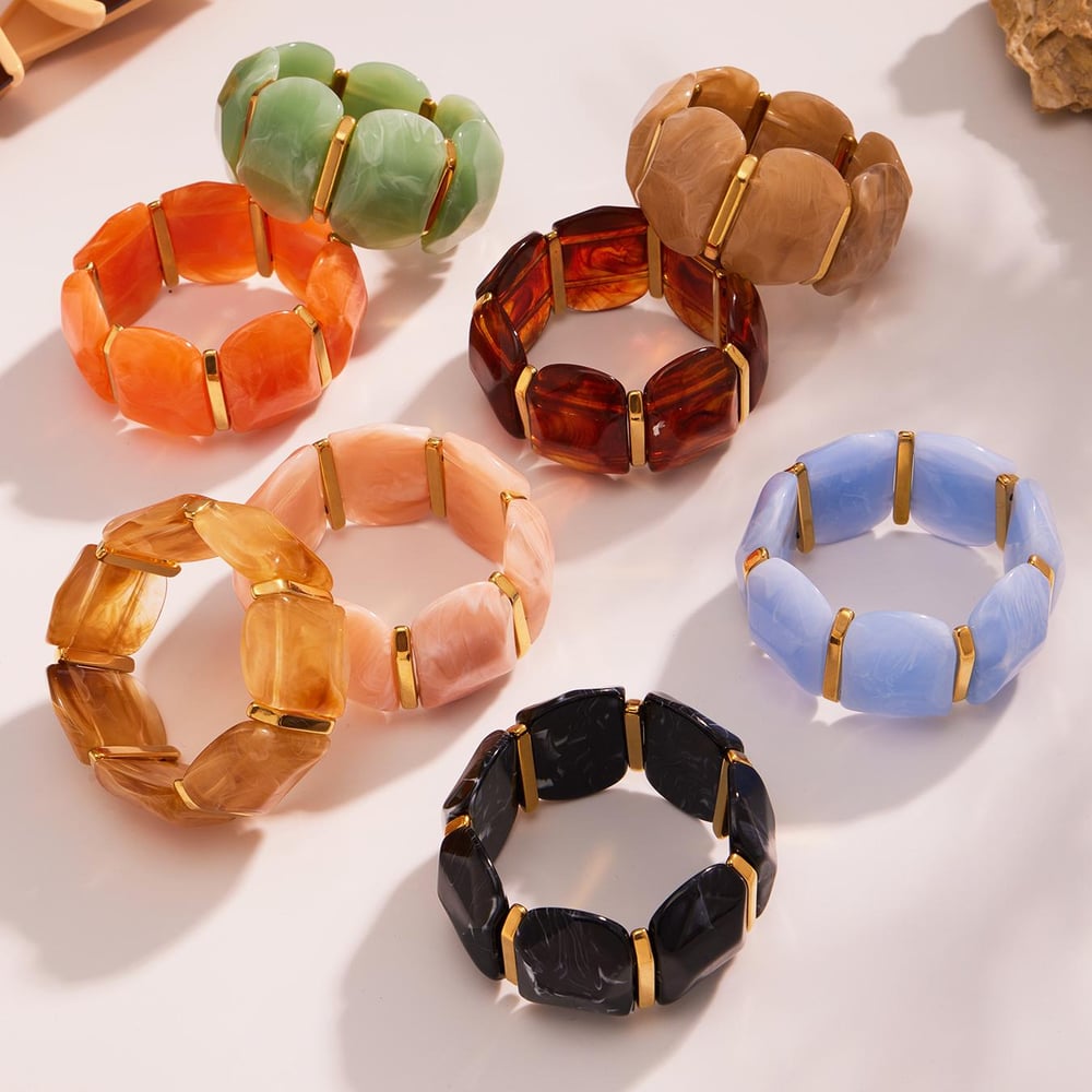 1 Piece Colorful Series Irregular Shape Resin Gold Color Women's Bangles Picture2