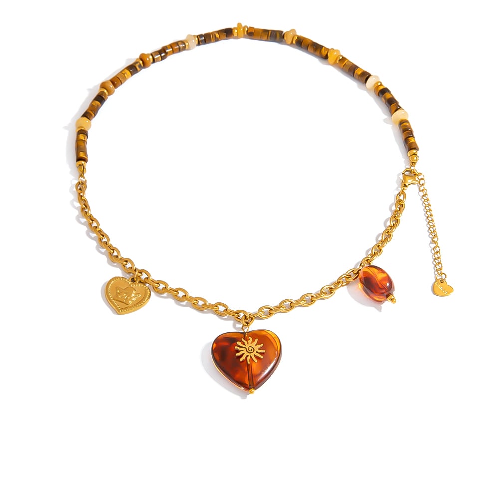 1 Piece Simple Daily Heart Stainless Steel  Gold Color  Women's Beaded Necklaces