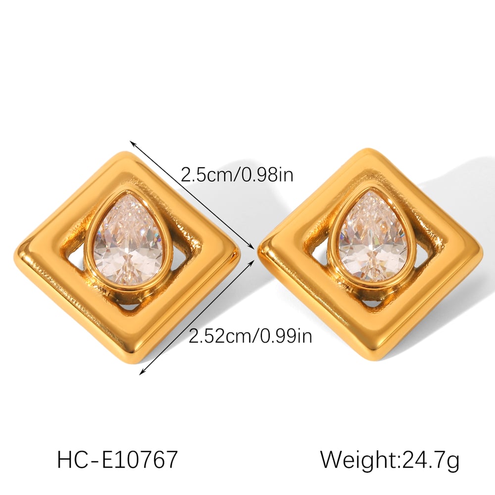 1 Paar einfache, rechteckige Ohrstecker aus Edelstahl in Goldfarbe für Damen h5Bild2