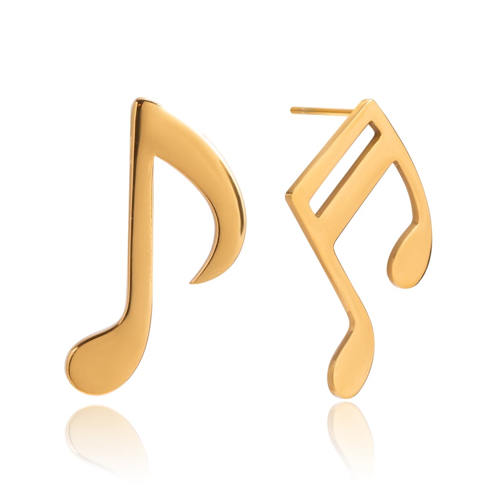 1 Pair Designable Note Asymmetric Stainless Steel Gold Color Women's Stud Earrings 