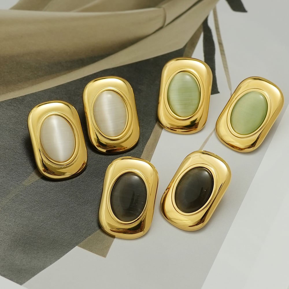 1 Paar elegante rechteckige Ohrstecker aus Edelstahl in Goldfarbe für Damen h5Bild4