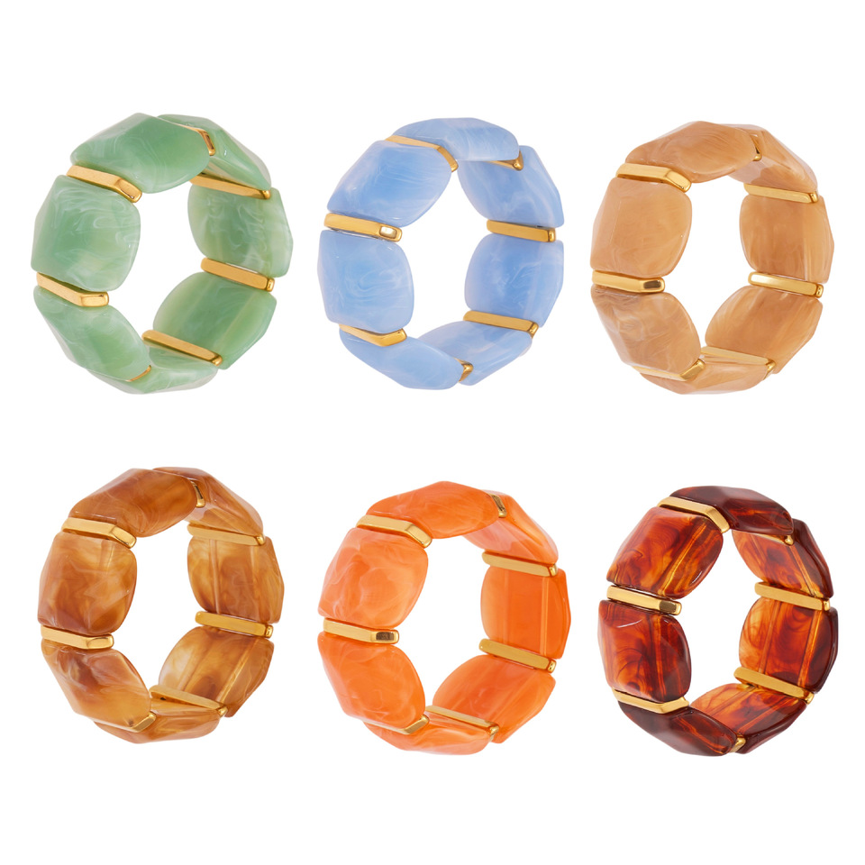 1 Piece Colorful Series Irregular Shape Resin Gold Color Women's Bangles Picture6