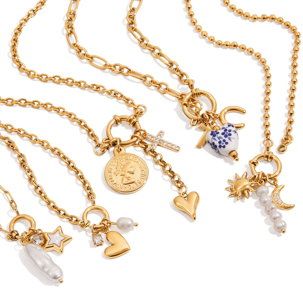 1 Piece Exquisite Heart Sun Stainless Steel Gold Color Pearl Women's Pendant Necklaces Picture10