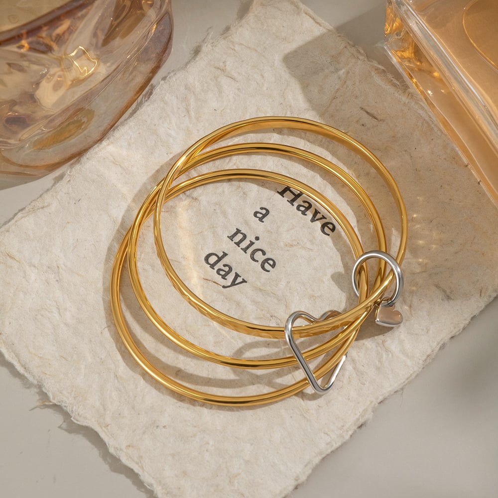 1 Piece Stainless Steel Mixed Color Heart Buckle Bangle Picture4