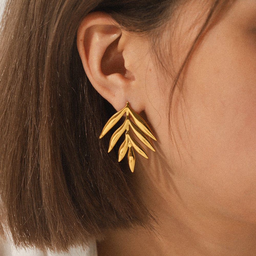 1 Pair Simple Leaf Stainless Steel  Gold Color  Women's Stud Earrings h5Picture3